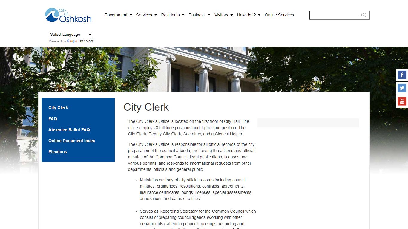 City of Oshkosh - City Clerk - Oshkosh, Wisconsin